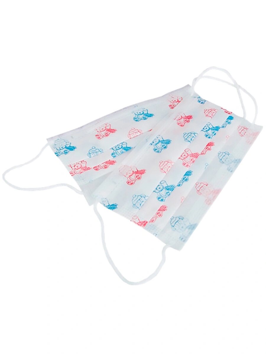 Маска однораз.нестер. 3-слойная на резинке с рисунком Premium (мишки) 50шт