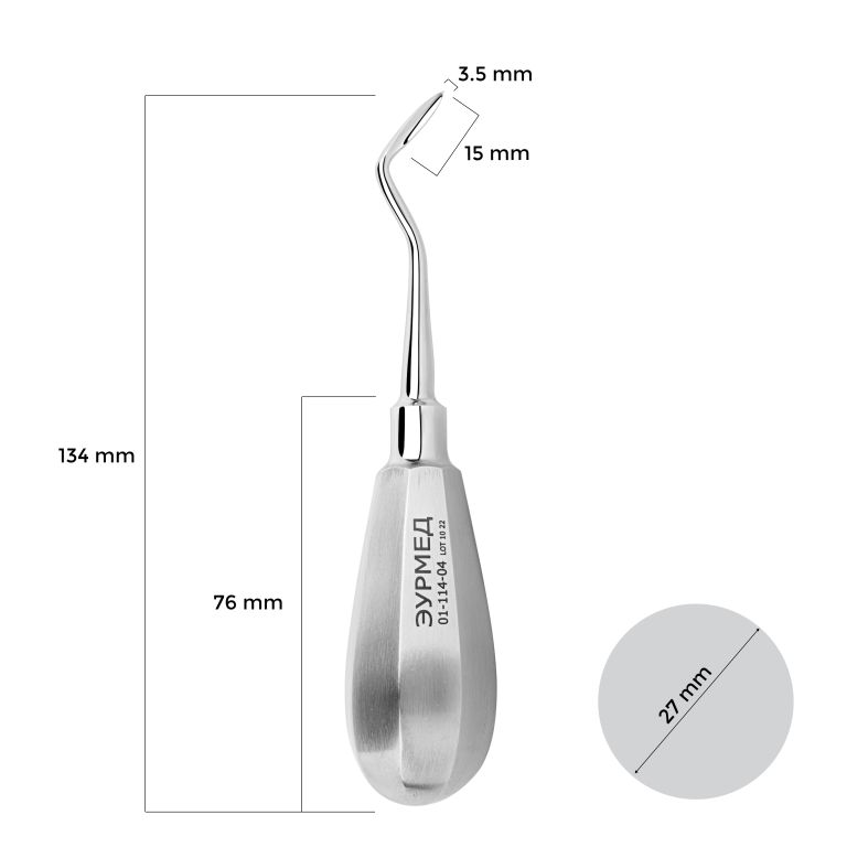 01-114-04 Элеватор Флор изогнутый, левый, заостренный, 3.5 мм, 1 шт. ЭУРМЕД