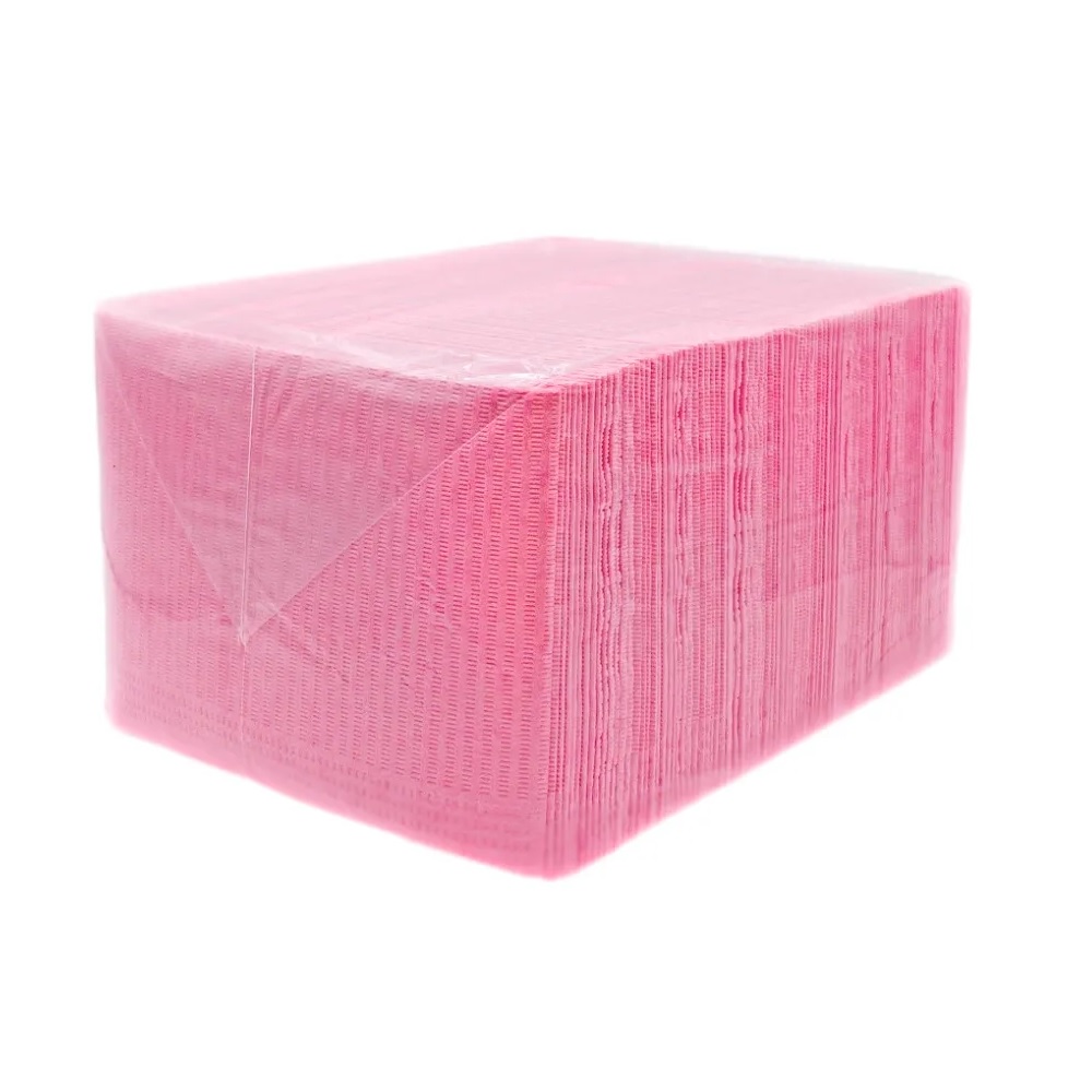 Салфетки нагрудные 2-х слойные JNB для пациентов, размер 33 * 45 см, 400 шт., розовые, 11140