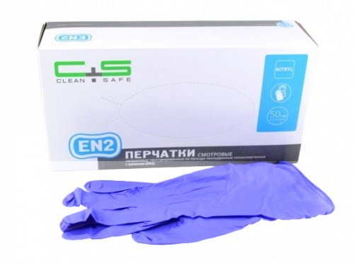 Перчатки диагностич.нестер.нитрил.неопудр.текстур. с валиком "Clean+Safe"(50 пар) EN2/№4 р-р S 