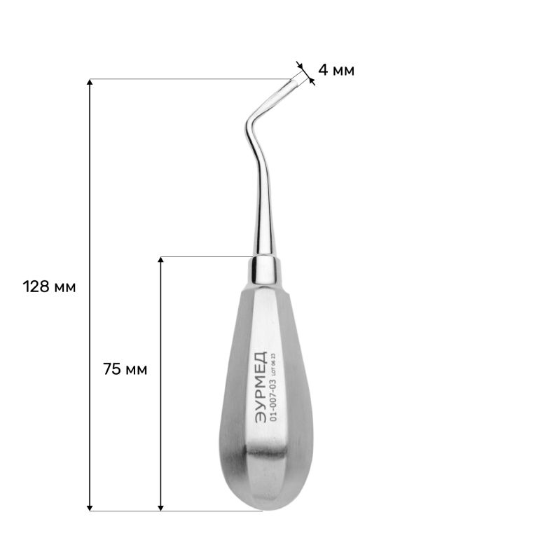 01-007-03 Элеватор Флор изогнутый, левый, короткий, 3.5 мм, 1 шт. ЭУРМЕД