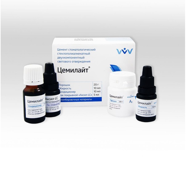 Цемилайт - универсальный стеклоиономерный цемент светового отверждения, оттенок А2, Владмива