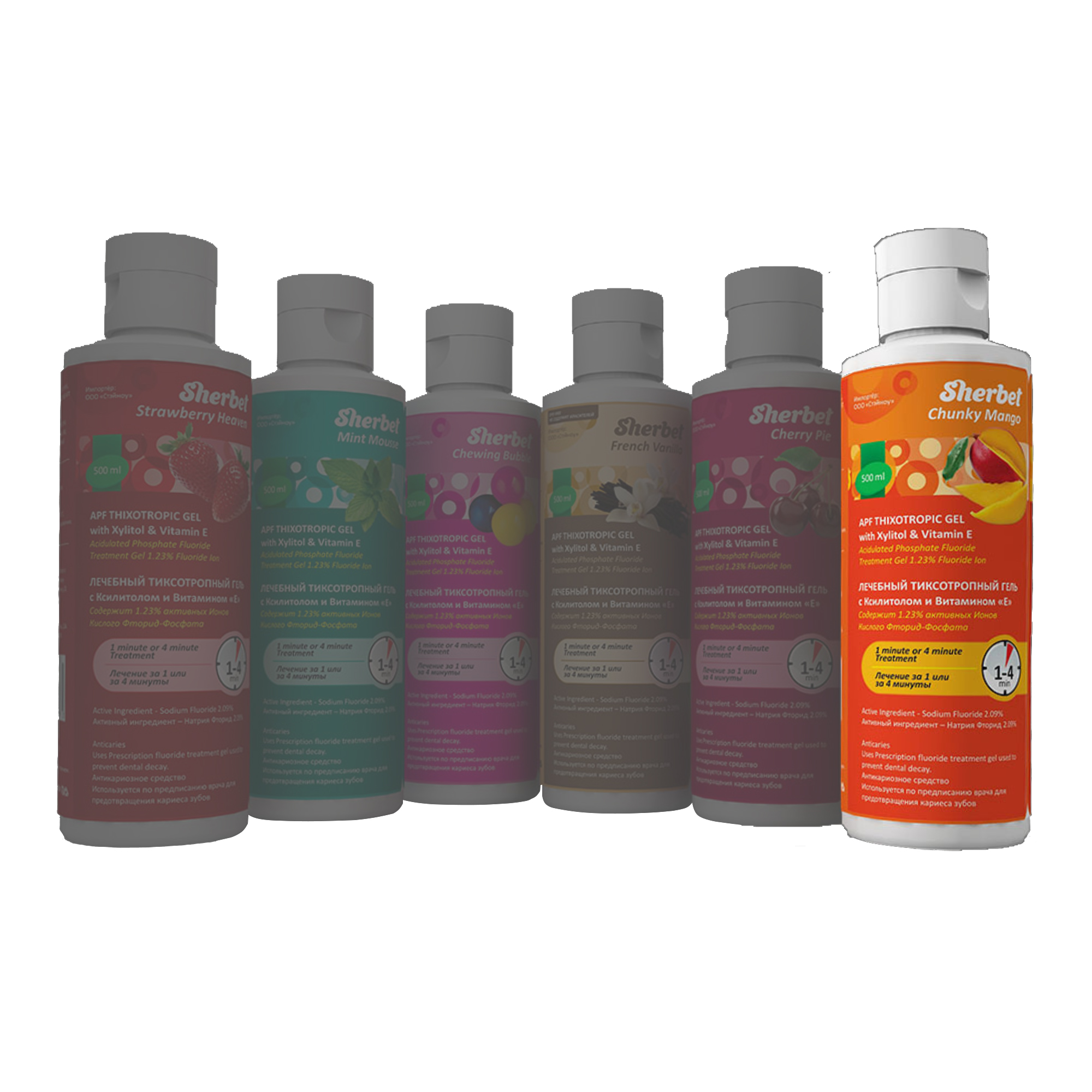 Реминерализующий АПФ гель Sherbet APF Thixotropic Gel, объем 500 мл, Свежее манго
