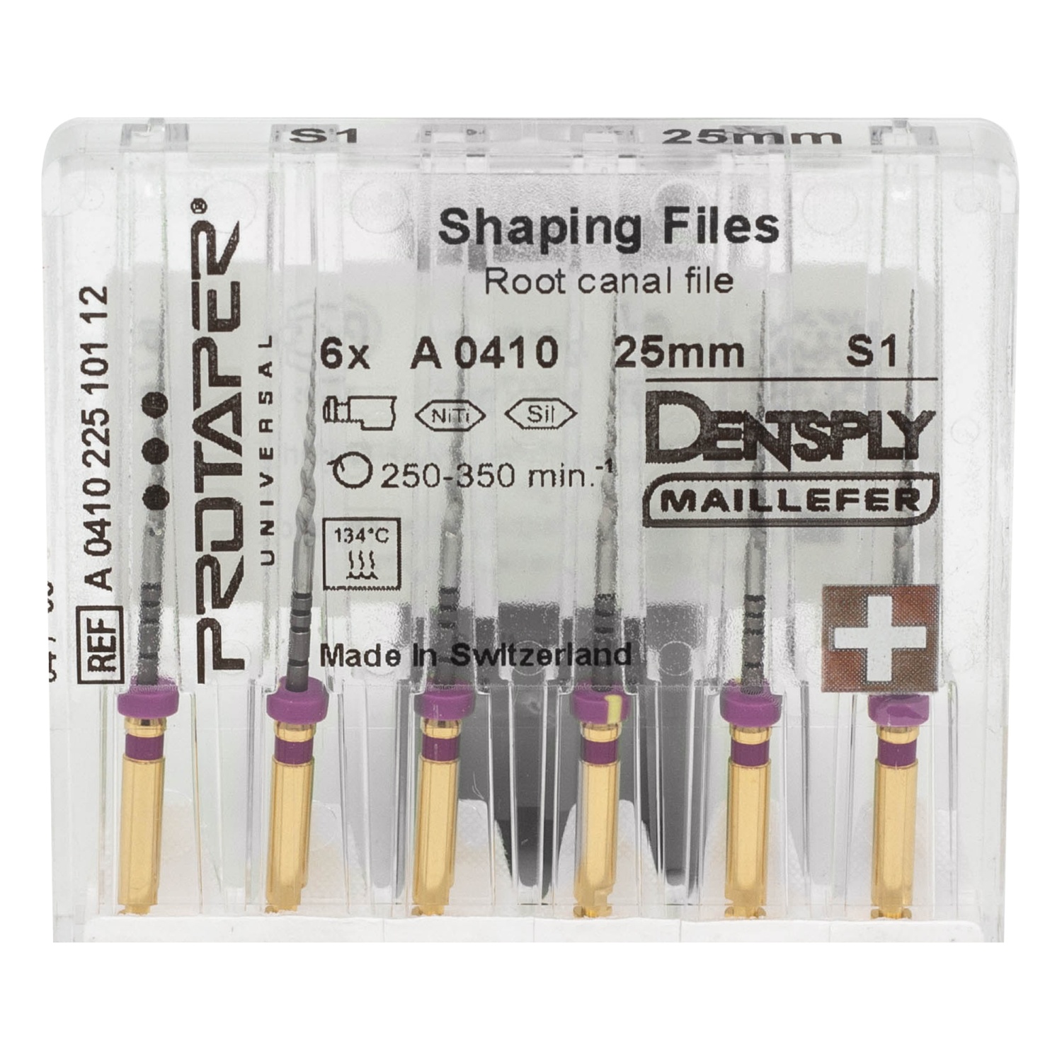 ПроТейпер/ProTaper 25мм. S1 машин 6шт. Maillefer A041022510112 (фиолет)