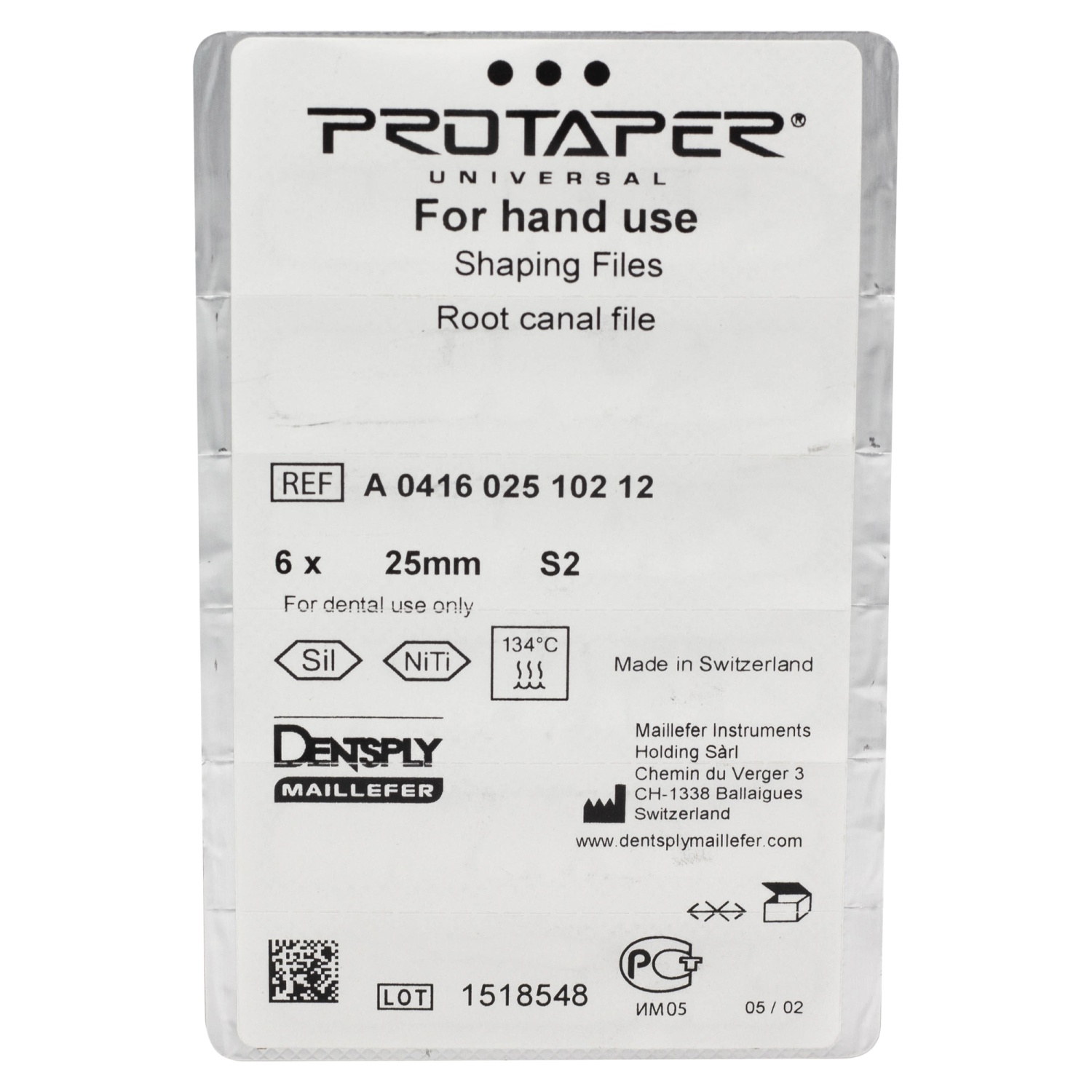 ПроТейпер/ProTaper 25мм. S2 ручные 6шт. Maillefer A041602510212 (бел)
