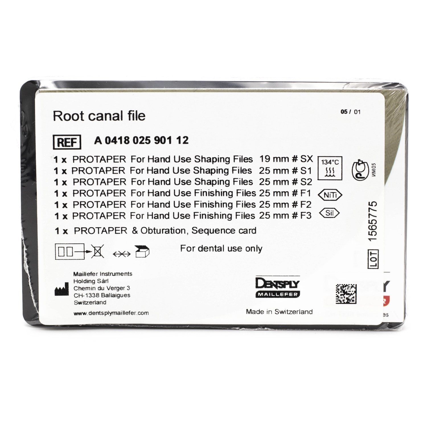 ПроТейпер/ProTaper 25мм. (1xS1, 1xS2, 1xF1, 1xF2, 1xF3,1xSX) ручные 6шт. Maillefer A041802590112